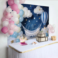 Lofaris Dreamy Night Sky Baby Photography Backdrop with Hot Air Balloon and Stars Celestial Studio Background for Newborn Photoshoot
