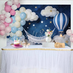 Lofaris Dreamy Night Sky Baby Photography Backdrop with Hot Air Balloon and Stars Celestial Studio Background for Newborn Photoshoot