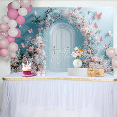 Lofaris Dreamy Pink Floral Arch Door Photography Backdrop with Butterflies Elegant Studio Background for Romantic Photoshoot