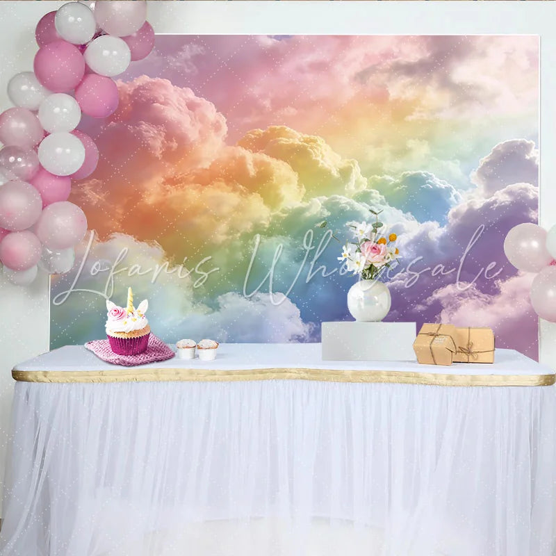 Lofaris Dreamy Rainbow Cloud Photography Backdrop Soft Pastel Sky Background for Studio Photoshoot and Party Decor