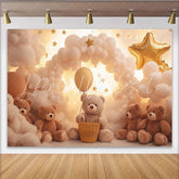 Lofaris Dreamy Teddy Bear Baby Shower Backdrop with Balloons and Stars Soft Cloud Background for Newborn Photography and Party Decor