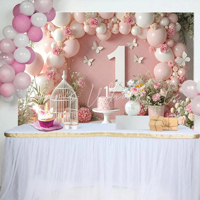 Lofaris Dusty Rose and Dark Pink Balloon Garland Birthday Backdrop White and Green Leaf Photography Background
