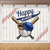 Lofaris Dynamic Baseball Sports Birthday Backdrop with Bats Glove and Cap Pinstripe Background for Boys Party Decoration