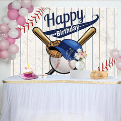 Lofaris Dynamic Baseball Sports Birthday Backdrop with Bats Glove and Cap Pinstripe Background for Boys Party Decoration