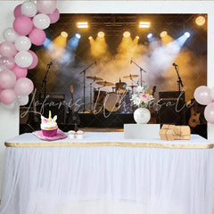 Lofaris Dynamic Concert Stage Backdrop with Drum Kit and Guitars Professional Photography Background for Music Events