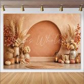 Lofaris Earthy Tone Autumn Arch Photography Backdrop with Pampas Grass Rustic Fall Studio Background for Photoshoot and Decor