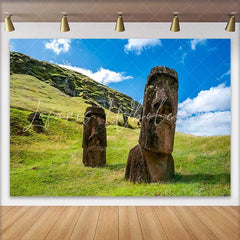 Lofaris Easter Island Giant Moai Statues Grass Hill Backdrop Ancient Historic Relics Landscape Photography Background