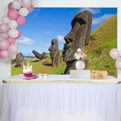 Lofaris Easter Island Moai Statues Grassy Hill Backdrop Ancient Relics Nature Landscape Photography Background