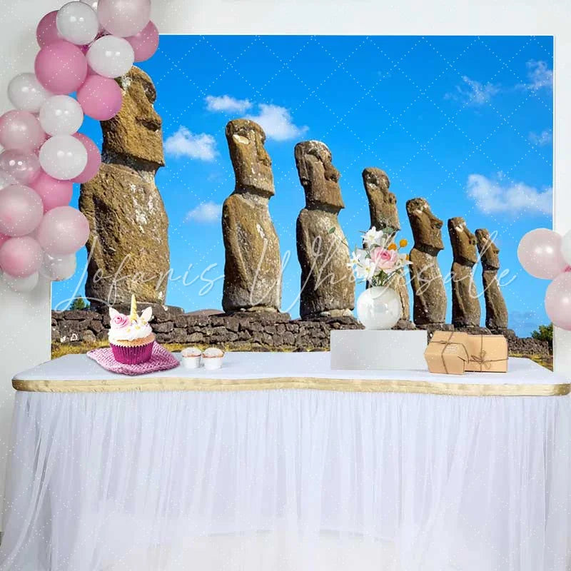 Lofaris Easter Island Moai Statues Landscape Backdrop Ancient Wonders Scenery Party Decoration Photography Background