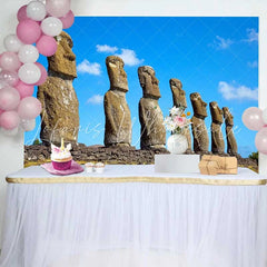 Lofaris Easter Island Moai Statues Landscape Backdrop Ancient Wonders Scenery Party Decoration Photography Background