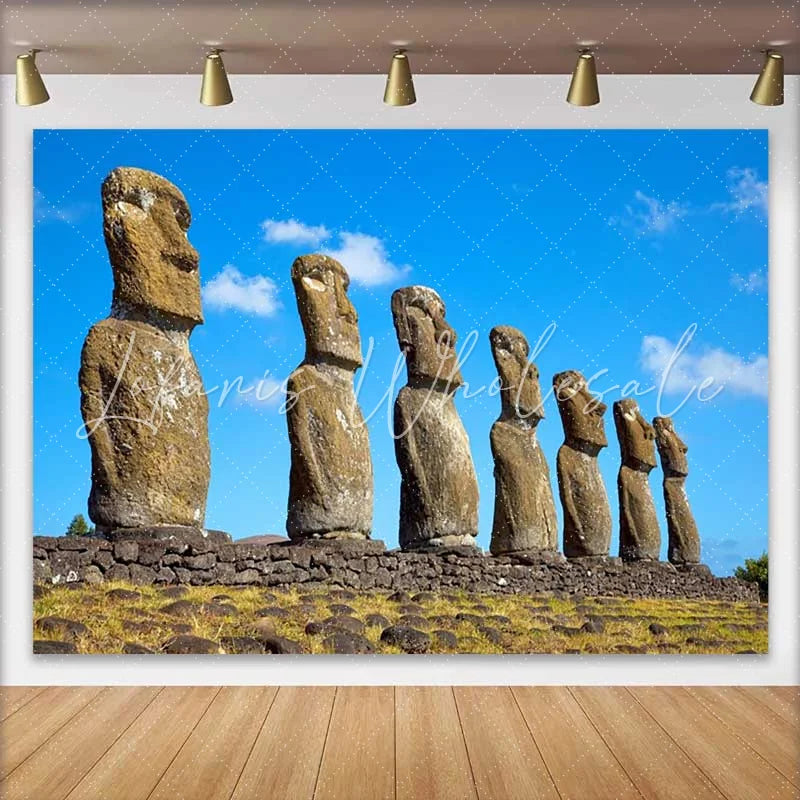 Lofaris Easter Island Moai Statues Landscape Backdrop Ancient Wonders Scenery Party Decoration Photography Background