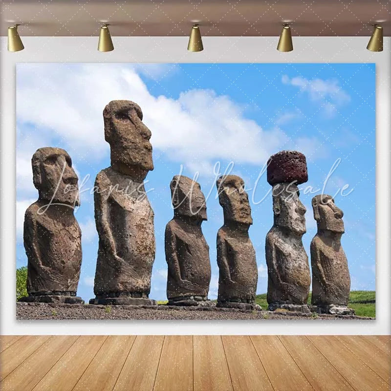 Lofaris Easter Island Moai Statues Scenery Backdrop Ancient Historic Ruins Party Decorations Photography Background
