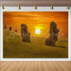 Lofaris Easter Island Moai Statues Sunset Landscape Backdrop Ancient Wonders Scenery Event Photography Background
