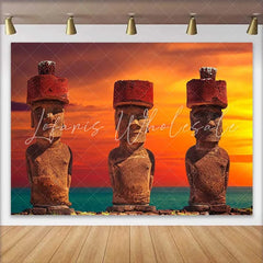 Lofaris Easter Island Moai Statues Sunset Scenery Backdrop Ancient Landscape Photography Background Party Decorations