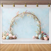 Lofaris Easter Spring Floral Arch Backdrop Blue Pastel Eggs and Vine Photography Background