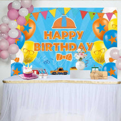 Lofaris Educational Cartoon Inspired Birthday Backdrop Orange and Blue Theme for Kids Fun Transportation Party Decor