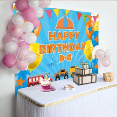 Lofaris Educational Cartoon Inspired Birthday Backdrop Orange and Blue Theme for Kids Fun Transportation Party Decor