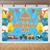 Lofaris Educational Cartoon Inspired Birthday Backdrop Orange and Blue Theme for Kids Fun Transportation Party Decor