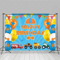 Lofaris Educational Cartoon Inspired Birthday Backdrop Orange and Blue Theme for Kids Fun Transportation Party Decor