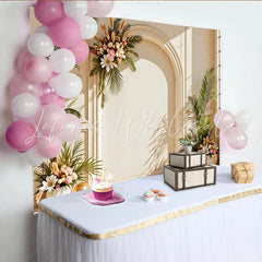 Lofaris Elegant Arch Floral Photography Backdrop with Greenery Creamy Wall Background for Studio Photoshoot and Event Decor