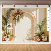 Lofaris Elegant Arch Floral Photography Backdrop with Greenery Creamy Wall Background for Studio Photoshoot and Event Decor