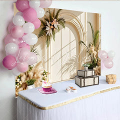 Lofaris Elegant Arch Floral Photography Backdrop with Pampas Grass and Sunlight Neutral Studio Background for Portrait Photoshoot