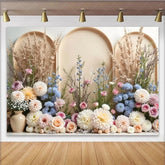 Lofaris Elegant Arch Floral Photography Backdrop with Pastel Flowers and Pampas Grass Versatile Studio for Wedding or Event Photoshoot