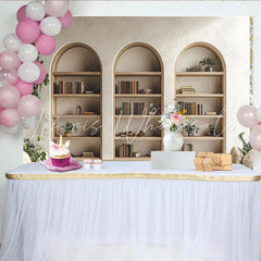 Lofaris Elegant Arched Bookshelf Photography Backdrop with Green Plants Minimalist Wall Tapestry for Professional Portrait