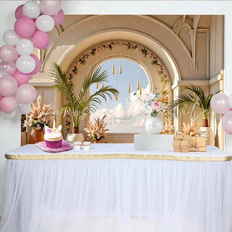 Lofaris Elegant Archway Photography Backdrop with Sky View and Botanical Decor Luxurious Studio Background for Wedding or Portrait