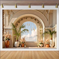 Lofaris Elegant Archway Photography Backdrop with Sky View and Botanical Decor Luxurious Studio Background for Wedding or Portrait