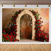 Lofaris Elegant Archway with Red Roses and Greenery Party Backdrop Romantic Wedding Anniversary or Valentine’s Day Decor