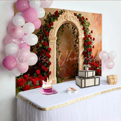 Lofaris Elegant Archway with Red Roses and Greenery Party Backdrop Romantic Wedding Anniversary or Valentine’s Day Decor