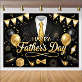 Lofaris Elegant Black and Gold Father’s Day Backdrop with Suit and Tie Stylish Party Decor for Dad’s Celebration Photoshoot
