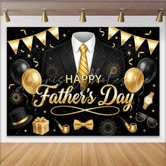 Lofaris Elegant Black and Gold Father’s Day Backdrop with Suit and Tie Stylish Party Decor for Dad’s Celebration Photoshoot