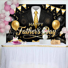 Lofaris Elegant Black and Gold Father’s Day Backdrop with Suit and Tie Stylish Party Decor for Dad’s Celebration Photoshoot