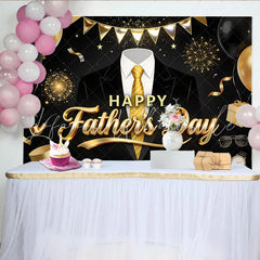 Lofaris Elegant Black and Gold Fathers Day Backdrop with Suit and Tie Festive Photo Background for Celebration Party Decor