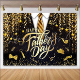 Lofaris Elegant Black and Gold Happy Fathers Day Backdrop with Suit and Tie Sparkling Glitter Background for Dad’s Celebration Party Decor