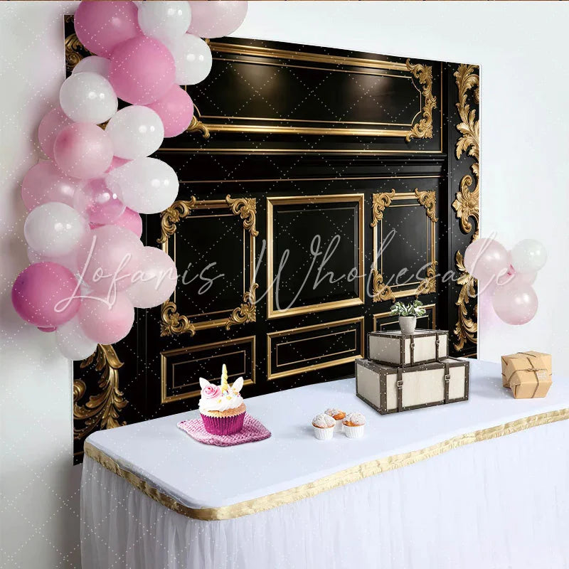 Lofaris Elegant Black and Gold Old Master Photography Backdrop with Ornate Frames Luxurious Studio Background for Professional Portrait