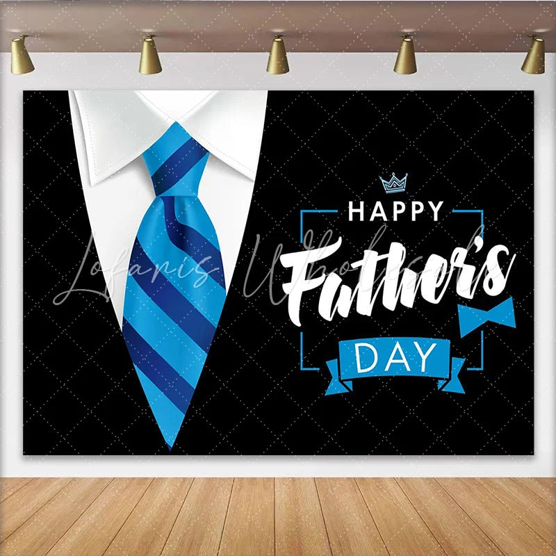 Lofaris Elegant Blue Striped Tie Happy Father’s Day Backdrop Professional Photography Background for Dad’s Celebration