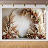 Lofaris Elegant Boho Arch Photography Backdrop Pampas Grass and Berries Room Set Backdrop