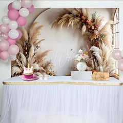 Lofaris Elegant Boho Arch Photography Backdrop Pampas Grass and Berries Room Set Backdrop