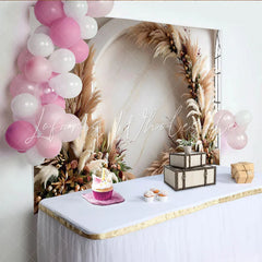 Lofaris Elegant Boho Arch Photography Backdrop Pampas Grass and Floral Room Set Backdrop