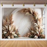 Lofaris Elegant Boho Arch Photography Backdrop Pampas Grass and Floral Room Set Backdrop