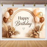 Lofaris Elegant Boho Birthday Backdrop with Balloons and Pampas Grass Warm Toned Party Background for Photoshoot and Decor