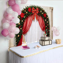 Lofaris Elegant Christmas Arch Backdrop with Red Poinsettias Luxurious Holiday Background for Festive Party Decor.