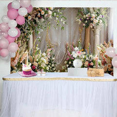 Lofaris Elegant Floral Arch Backdrop White Pillars and Spring Flower Arrangements for Wedding