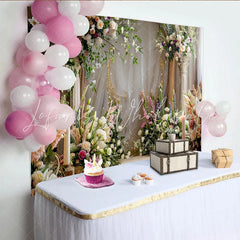 Lofaris Elegant Floral Arch Backdrop White Pillars and Spring Flower Arrangements for Wedding