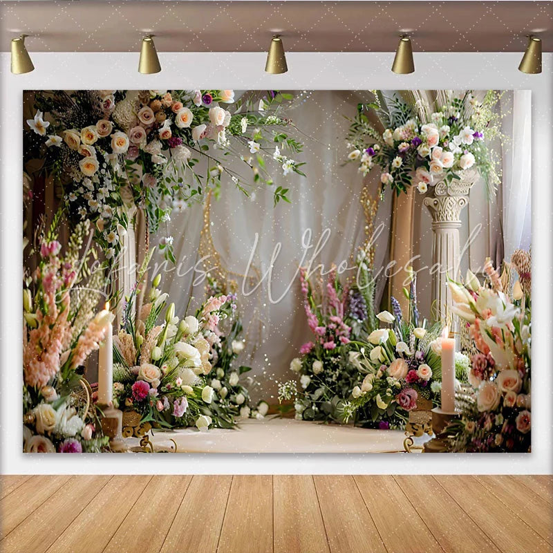 Lofaris Elegant Floral Arch Backdrop White Pillars and Spring Flower Arrangements for Wedding
