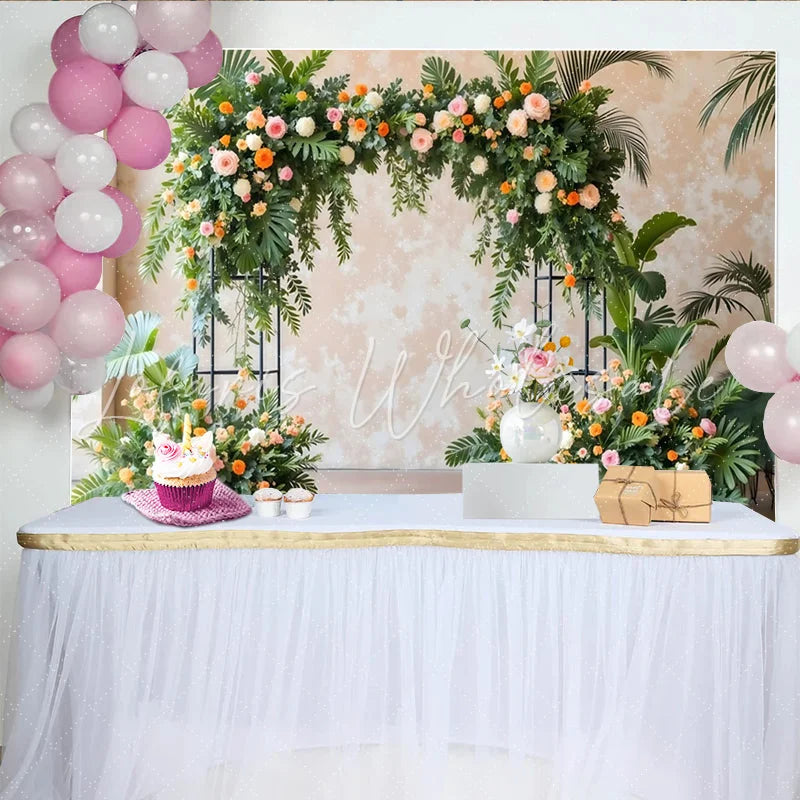 Lofaris Elegant Floral Arch Photography Backdrop with Lush Greenery Pink Orange Flowers Studio Background for Wedding Event Decor