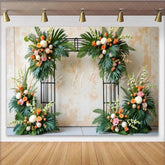 Lofaris Elegant Floral Arch Photography Backdrop with Tropical Leaves and White Orange Flowers Beautiful Event Background for Wedding Party